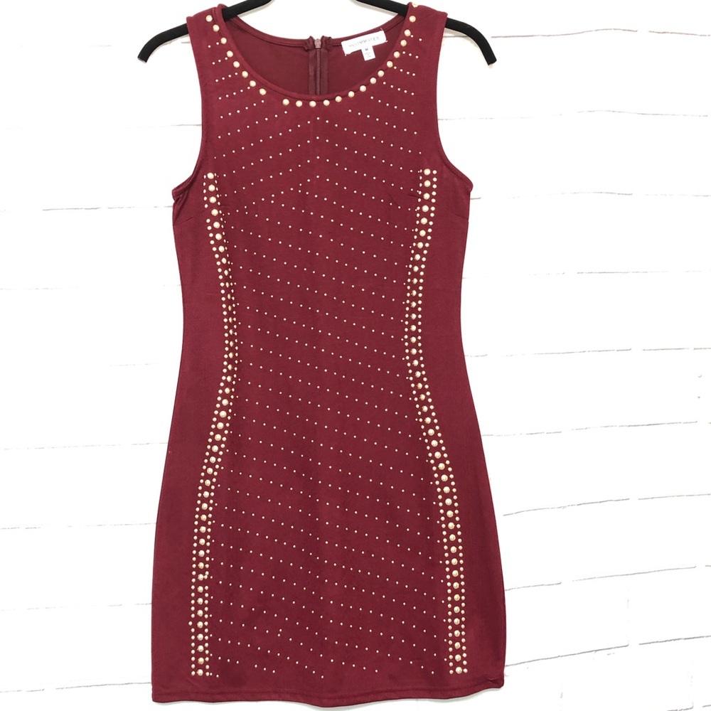 Roommates Sleeveless Fitted Gold Studded Red Dress